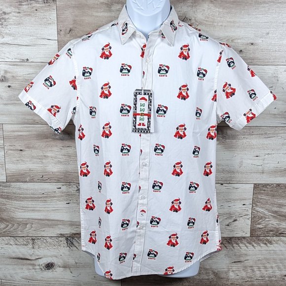 Denim & Flower* Men's Short Sleeve Button Down Curved Hem Shirt~ Size Small - Picture 1 of 14